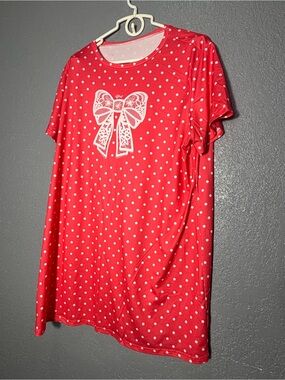 Women’s Red Polka Dot Bow Short Sleeve Top